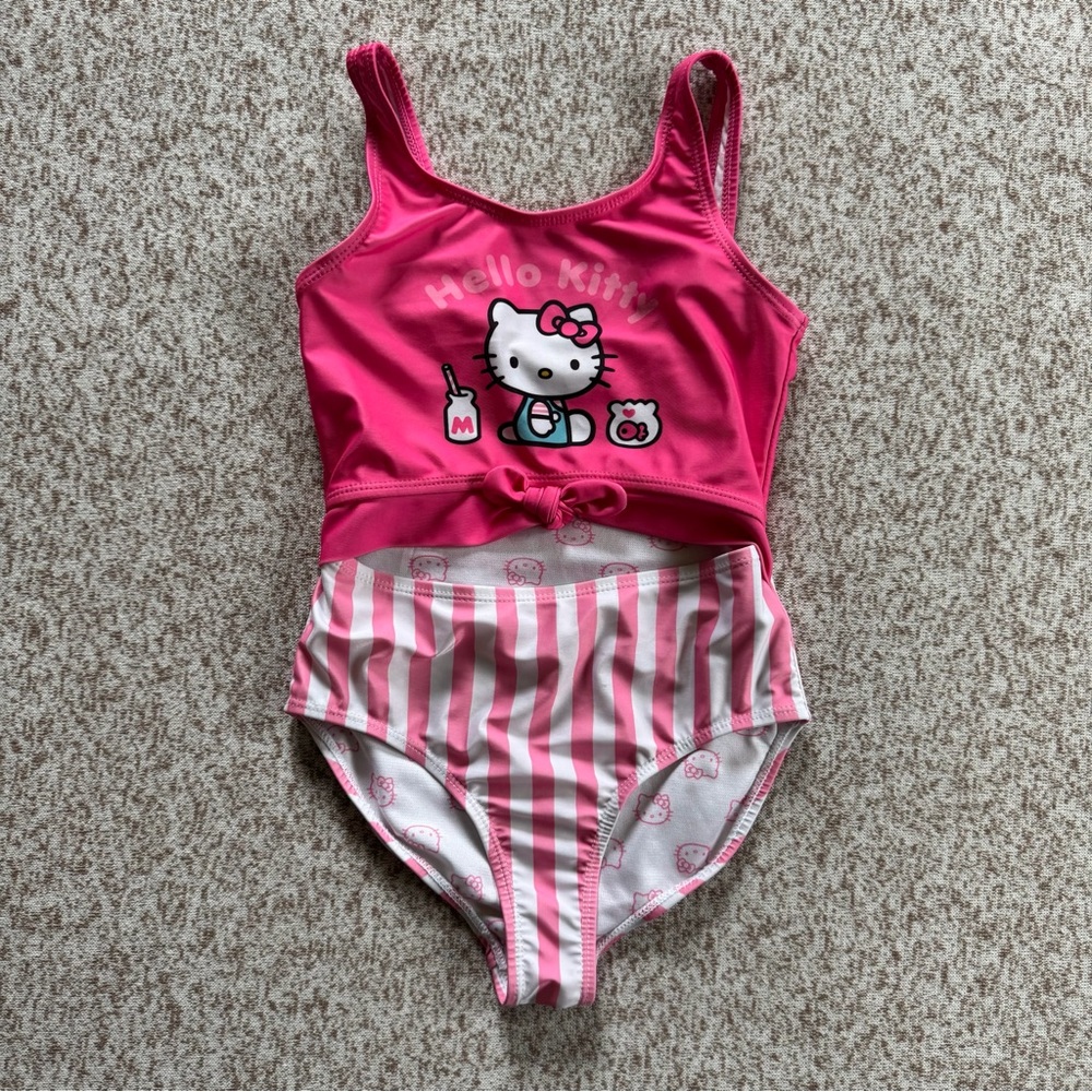 Hello Kitty Pink and White Striped One Piece Swimsuit